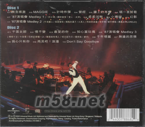 環球復黑王系列之譚詠麟 87演唱會專輯背面圖片