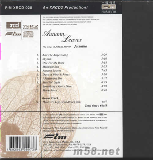 秋葉AUTUMN LEAVES XRCD專輯背面圖片