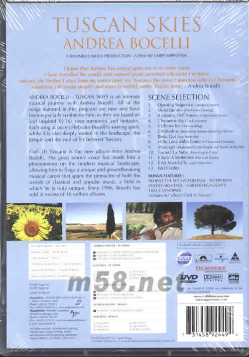 TUSCAN SKIES DVD專輯背面圖片
