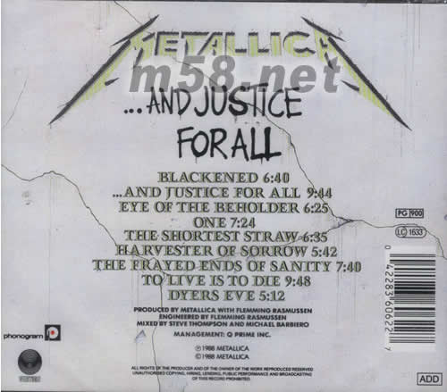 AND JUSTICE FOR ALL專輯背面圖片