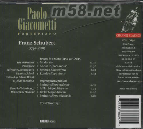 FRANZ SCHUBERT 舒伯特鋼琴奏鳴曲42專輯背面圖片