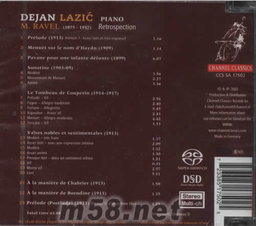 回想M RAVEL 拉威爾1899-1917(鋼琴SACD)專輯背面圖片
