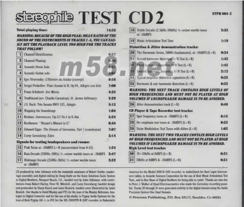 立體聲耳朵STEREOPHILE TEST CD2專輯背面圖片