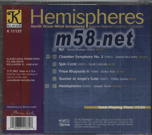 HIMISPHERES,DZUBAY MCCARTHY專輯背面圖片