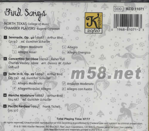 鶯之歌BIRD SONGS專輯背面圖片