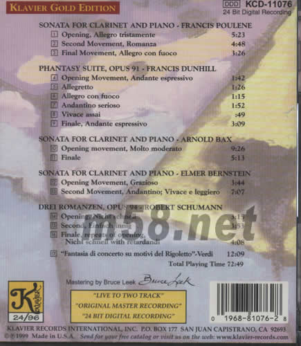 單簧管與鋼琴奏鳴曲SONATAS FOR CHARINET&PIANO專輯背面圖片