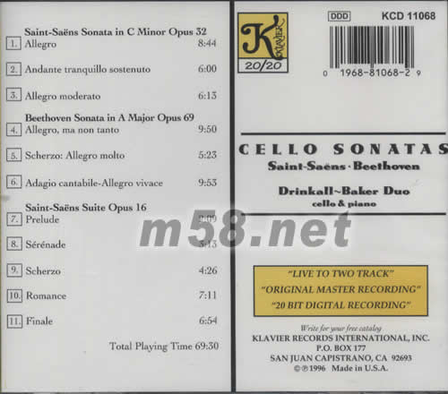 貝多芬&圣桑的大提琴奏鳴曲CELLO SONATAS專輯背面圖片