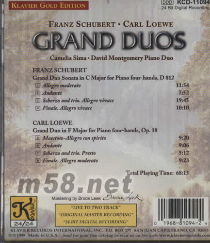 鋼琴二重奏GRAND DUOS(24K金版)專輯背面圖片