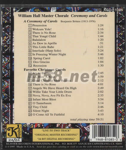 典禮與頌歌CEREMONY AND CAROLS專輯背面圖片