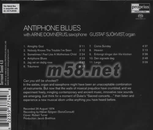 白教堂 ANTIPHONE BLUES DOMNERUS SJOKVIST 管風(fēng)琴與色士風(fēng) SACD專輯背面圖片