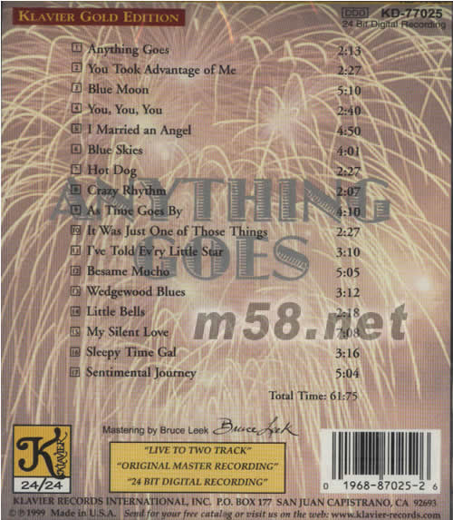 ANYTHING GOES THE SAN SYLMAR THEATRE ORGAN專輯背面圖片