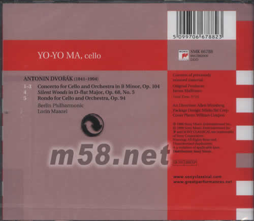 GREAT PERFORMANCES MA DVORAK 德沃夏克大提琴協奏曲專輯背面圖片