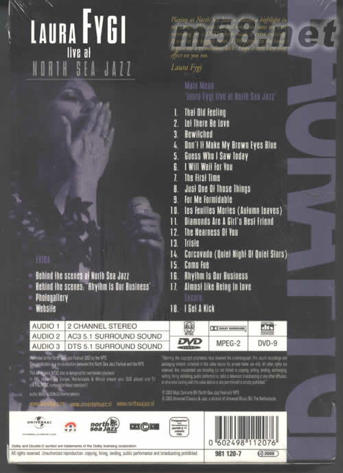 LAURA FYGI LIVE AT NORTH SEA JAZZ DVD DTS版專輯背面圖片