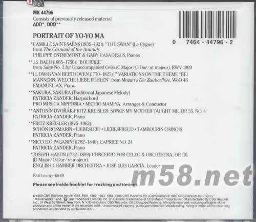 PORTRAIT OF YO-YO MA專輯背面圖片