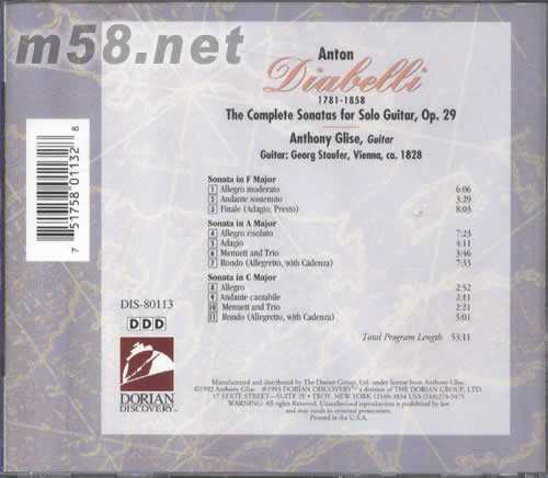 COMPLETE SONATAS FOR GUITAR(吉它奏鳴曲)專輯背面圖片