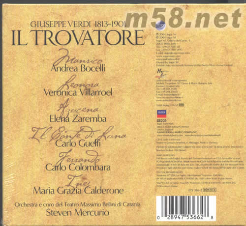 波希利 IL TROVATORE專輯背面圖片