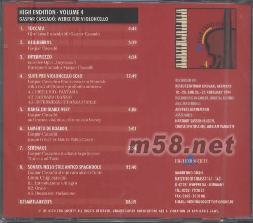 測試 4 精彩的大提琴 HIGH ENDITION VOLUME 4專輯背面圖片