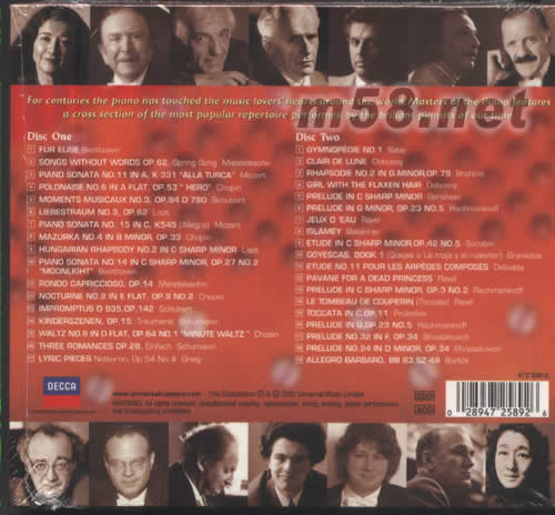 MASTERS OF THE PIANO世紀鋼琴大師驚世名演專輯背面圖片