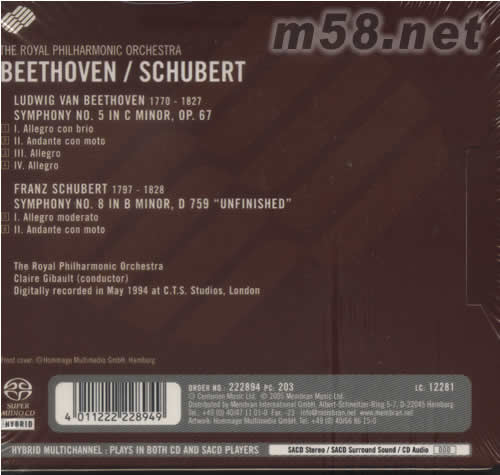 BEETHOVEN/SCHUBERT貝多芬與舒伯特 SACD專輯背面圖片