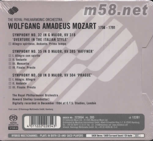 MOZART(交響樂)SACD專輯背面圖片