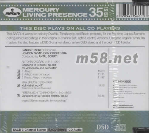 DVORAK:CELLO CONCERTO·STARKER SACD專輯背面圖片
