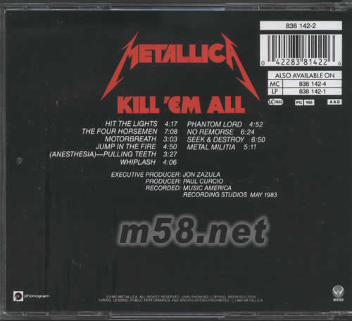 Kill’Em All專輯背面圖片