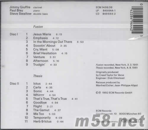 JIMMY GIUFFRE3 1961專輯背面圖片