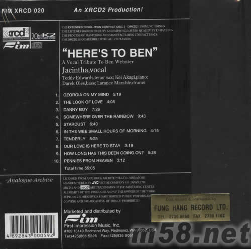 HERE‘S TO BEN XRCD專輯背面圖片