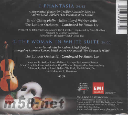 PHANTASIA 幻想 (音樂劇的幻影大提琴與小提琴)專輯背面圖片