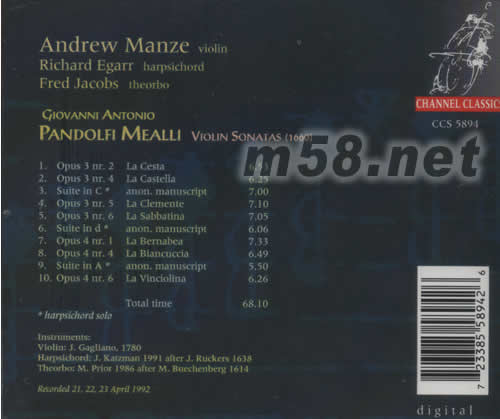 小提琴奏鳴曲PANDOLFI MEALLI專輯背面圖片