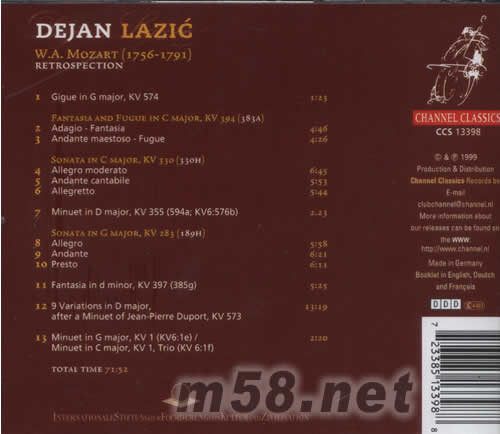 回顧 莫扎特KV1-574鋼琴專輯背面圖片