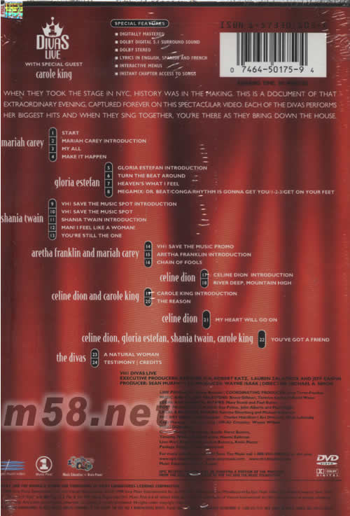 VH1 DIVAS LIVE DVD專輯背面圖片