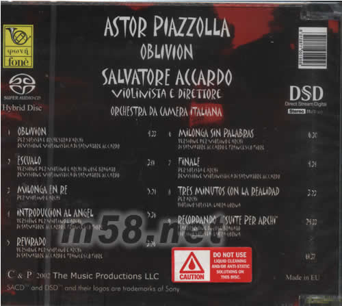 ASTOR PIAZZOLLA阿卡度演譯阿根廷探戈之王ADIOS NONINO SACD專輯背面圖片