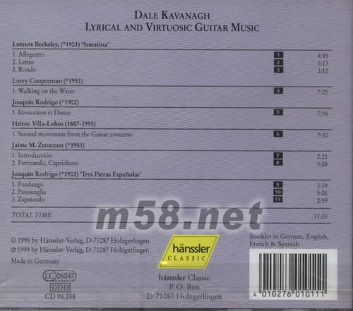 吉他情詩LYRICAL AND VIRTUOSIC GRITAR MUSIC專輯背面圖片