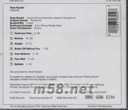 ODYSSEY專輯背面圖片