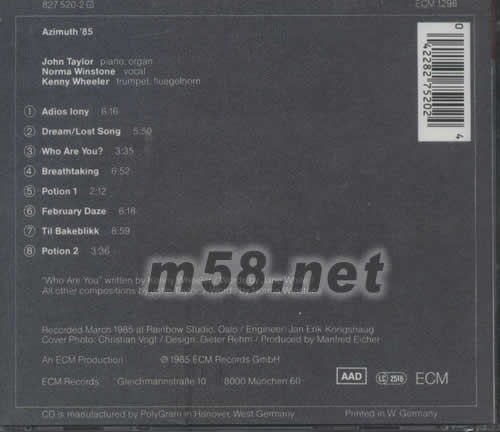 AZIMUTH 85專輯背面圖片