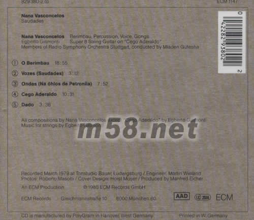 NANA VASCONCELOS SAUDADES專輯背面圖片