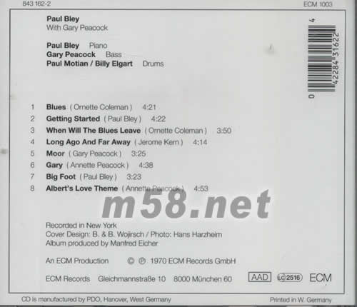 WITH GARY PEACOCK(德版)專輯背面圖片