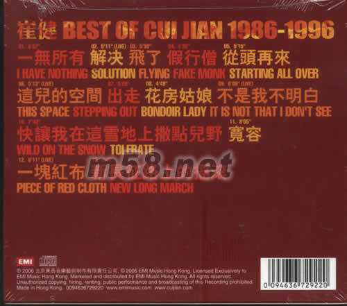 BEST OF CUI JIAN 1986-1996專輯背面圖片