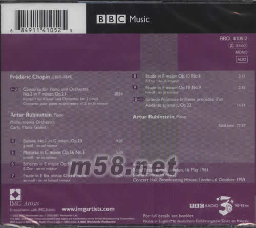 CHOPIN肖邦鋼琴協奏曲 NO 2專輯背面圖片