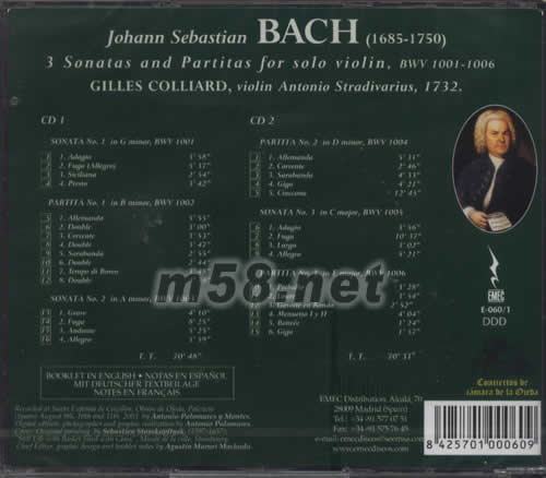 名琴巴赫(HIFI小提琴集)專輯背面圖片