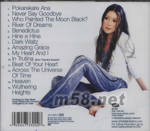 Hayley Westenra Pure (特別版)專輯背面圖片