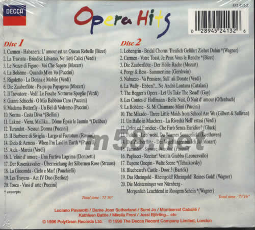 OPERA HITS 歌劇大都會24K 金碟日本版專輯背面圖片