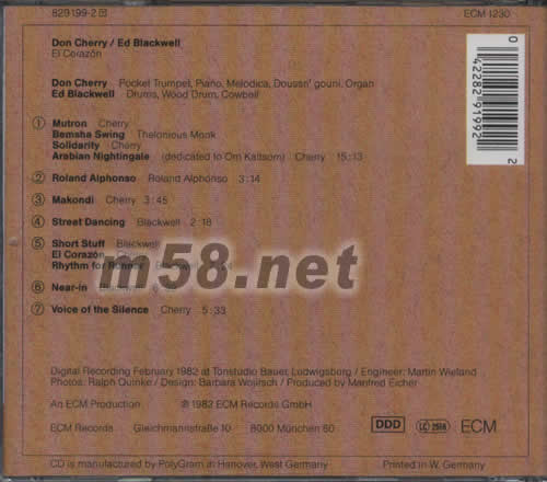 EL CORAZON專輯背面圖片