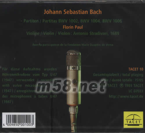 J S BACH PARTITEN(無伴奏小提琴)專輯背面圖片
