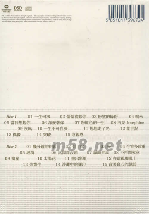 華納NO.1系列 陳百強 DANNY CHAN專輯背面圖片