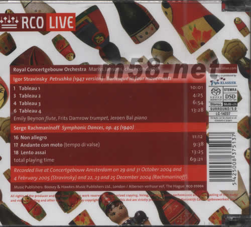 STRAVINSKY RACHMANINOFF 斯特拉文斯基 彼特魯扎卡SACD專輯背面圖片