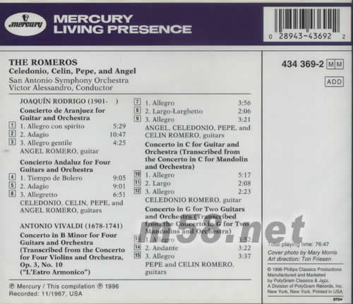 RODRIGO VIVALDI GUITAR CONCERTOS THE ROMEROS專輯背面圖片