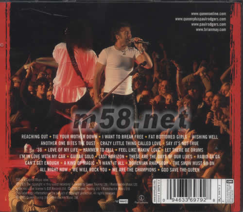 QUEEN +PAUL RODGERS RETURN OF THE CHAMPLONS演唱會CD專輯背面圖片