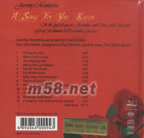 A SONG FOR YOU KAREN SACD專輯背面圖片